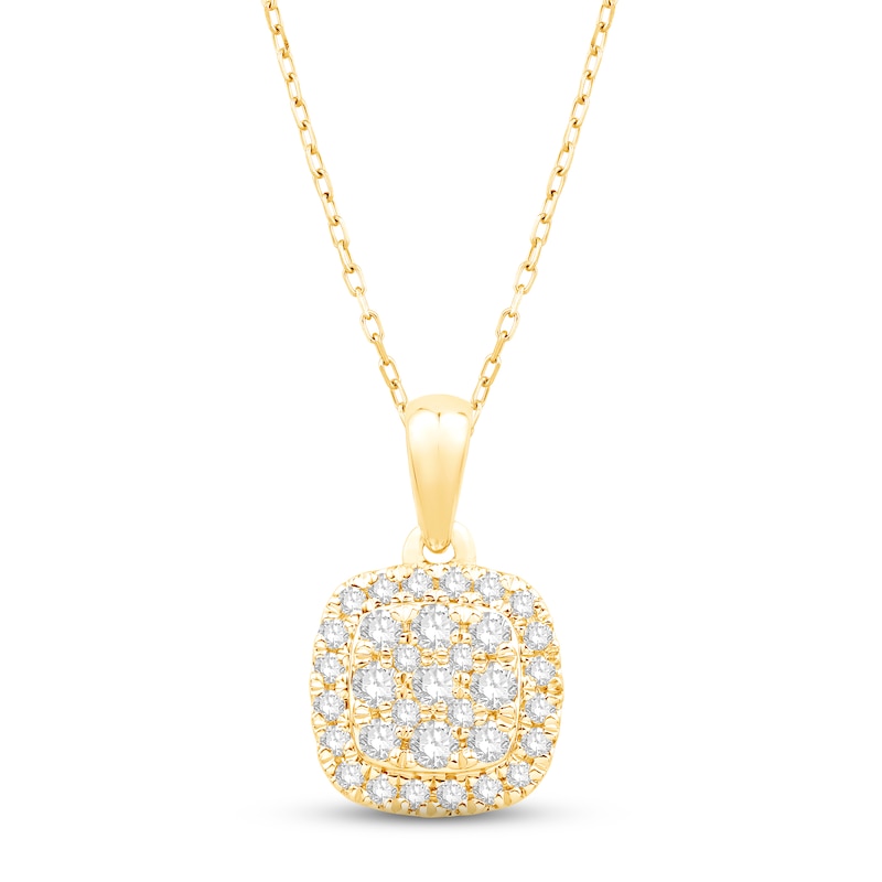 Main Image 1 of Diamond Cushion Necklace 1/4 ct tw Round-cut 10K Yellow Gold 18&quot;