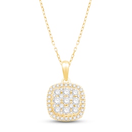 Diamond Cushion Necklace 1/2 ct tw Round-cut 10K Yellow Gold 18&quot;