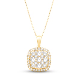 Diamond Cushion Necklace 1 ct tw Round-cut 10K Yellow Gold 18&quot;