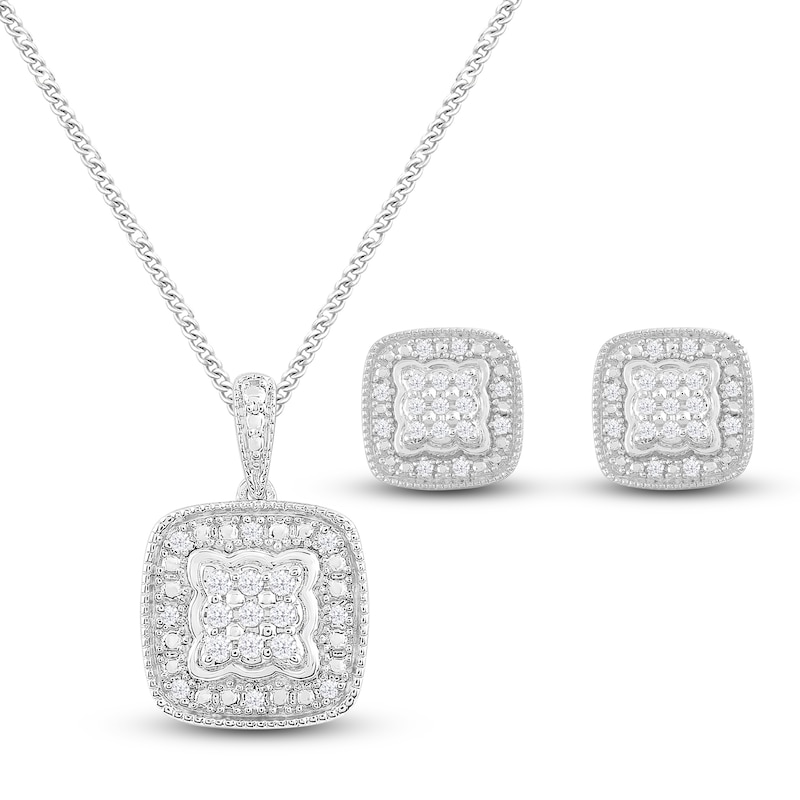 Main Image 1 of Diamond Boxed Set 1/5 ct tw Round-cut Sterling Silver 19&quot;