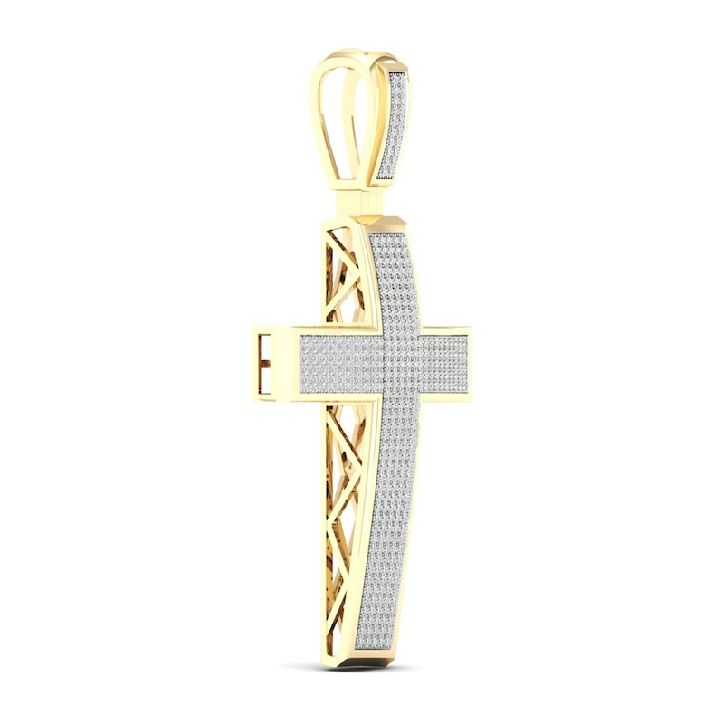 Main Image 2 of Men's Diamond Cross Charm 1 ct tw Round-cut 10K Yellow Gold