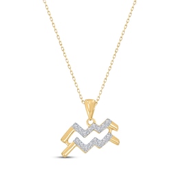 Diamond Aquarius Necklace 1/10 ct tw Round-cut 10K Yellow Gold 18&quot;