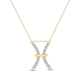 Diamond Pisces Necklace 1/10 ct tw Round-cut 10K Yellow Gold 18&quot;