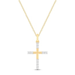 Diamond Cross Necklace 1/5 ct tw Round-cut 10K Yellow Gold 18&quot;