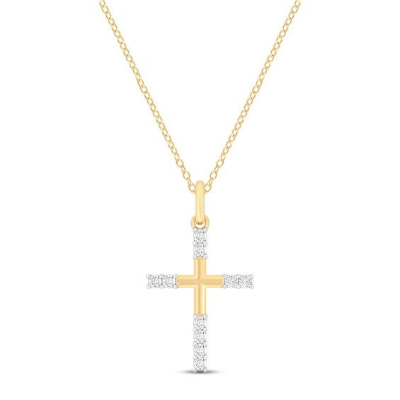 Diamond Cross Necklace 1/5 ct tw Round-cut 10K Yellow Gold 18