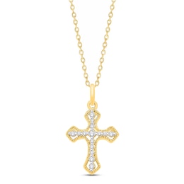 Diamond Cross Necklace 1/10 ct tw Round-cut 10K Yellow Gold 18&quot;