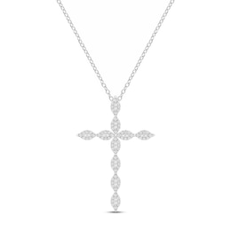 Diamond Cross Necklace 1/3 ct tw Round-cut 10K White Gold 18&quot;