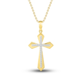 Diamond Cross Necklace 1/10 ct tw Round-cut 10K Yellow Gold 18&quot;