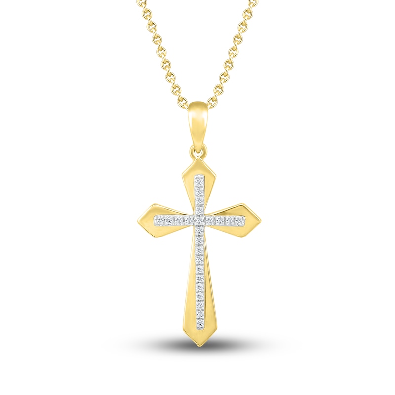 Main Image 1 of Diamond Cross Necklace 1/10 ct tw Round-cut 10K Yellow Gold 18&quot;