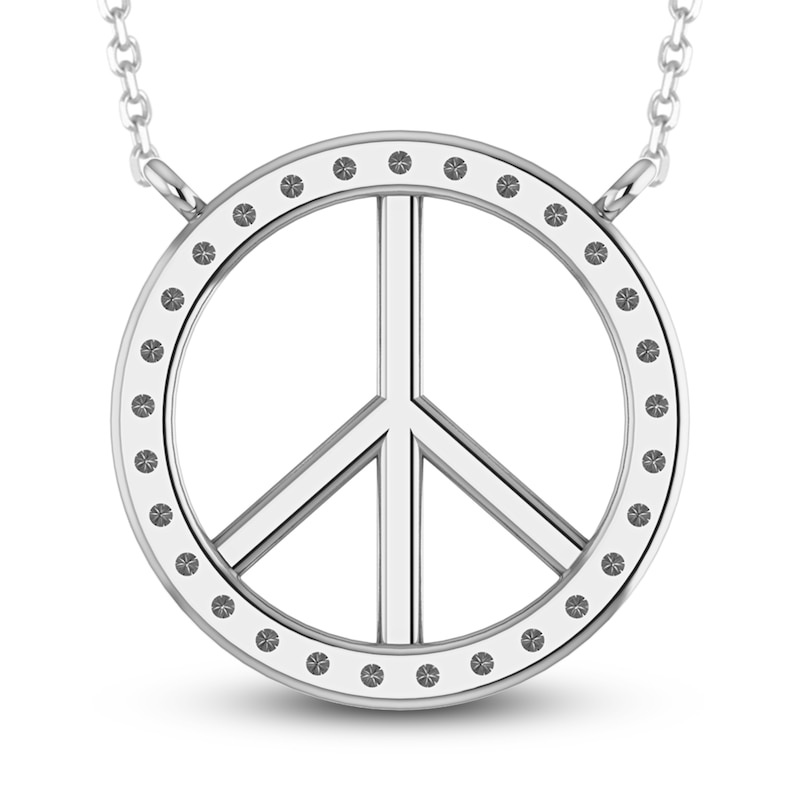 Main Image 4 of Diamond Peace Sign Necklace 1/6 ct tw Round-cut 10K White Gold 18&quot;