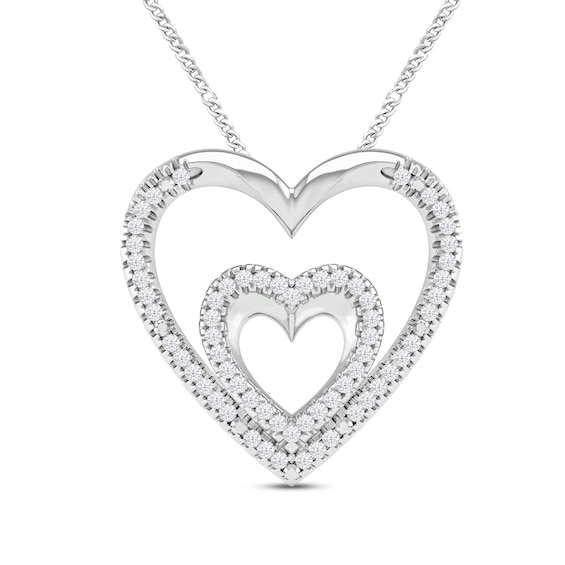 Diamond Heart Necklace 1/4 ct tw Round-cut Sterling Silver 19