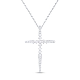 Diamond Cross Necklace 1/3 ct tw Round-cut Sterling Silver 19&quot;