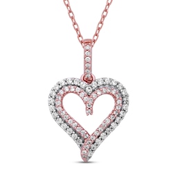 Diamond Heart Necklace 1/4 ct tw Round-cut 10K Rose Gold 18&quot;
