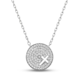Diamond Circle Cross Necklace 1/5 ct tw Round-cut 10K White Gold 18&quot;