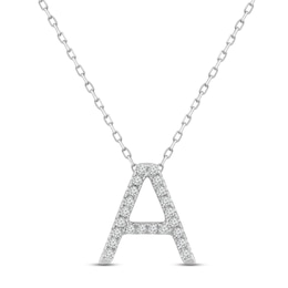 Diamond Letter A Necklace 1/10 ct tw Round-cut Sterling Silver 18&quot;