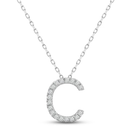 Diamond Letter C Necklace 1/10 ct tw Round-cut Sterling Silver 18&quot;