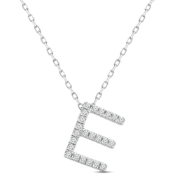 Diamond Letter E Necklace 1/8 ct tw Round-cut Sterling Silver 18&quot;