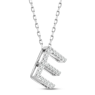 Diamond Letter E Necklace 1/8 ct tw Round-cut Sterling Silver 18