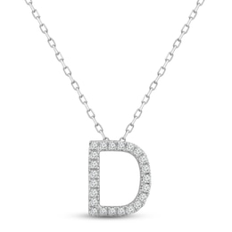 Diamond Letter D Necklace 1/8 ct tw Round-cut Sterling Silver 18&quot;