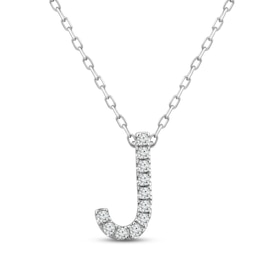 Diamond Letter J Necklace 1/15 ct tw Round-cut Sterling Silver 18&quot;