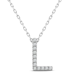 Diamond Letter L Necklace 1/15 ct tw Round-cut Sterling Silver 18&quot;