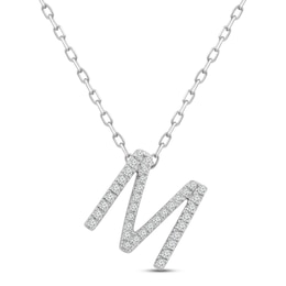 Diamond Letter M Necklace 1/8 ct tw Round-cut Sterling Silver 18&quot;