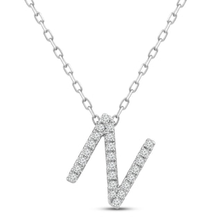 Diamond Letter M Necklace 1/8 ct tw Round-cut Sterling Silver 18