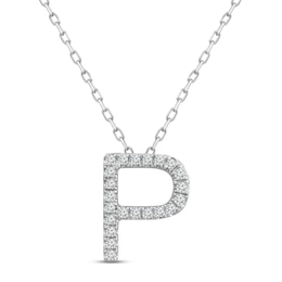 Diamond Letter P Necklace 1/10 ct tw Round-cut Sterling Silver 18&quot;