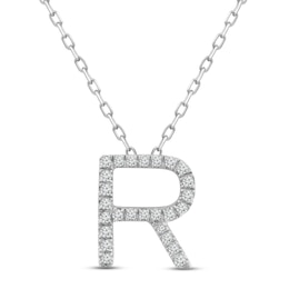 Diamond Letter R Necklace 1/8 ct tw Round-cut Sterling Silver 18&quot;