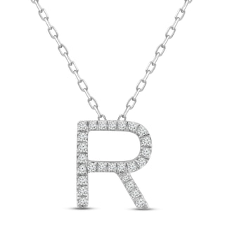 Diamond Letter M Necklace 1/8 ct tw Round-cut Sterling Silver 18