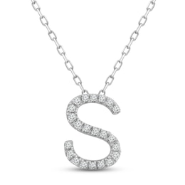 Diamond Letter S Necklace 1/10 ct tw Round-cut Sterling Silver 18&quot;