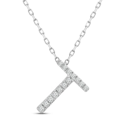 Diamond Letter T Necklace 1/15 ct tw Round-cut Sterling Silver 18&quot;