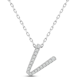 Diamond Letter V Necklace 1/10 ct tw Round-cut Sterling Silver 18&quot;