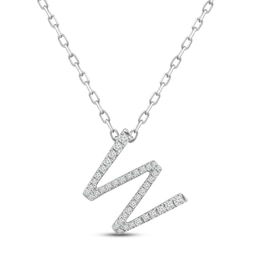 Diamond Letter W Necklace 1/8 ct tw Round-cut Sterling Silver 18&quot;