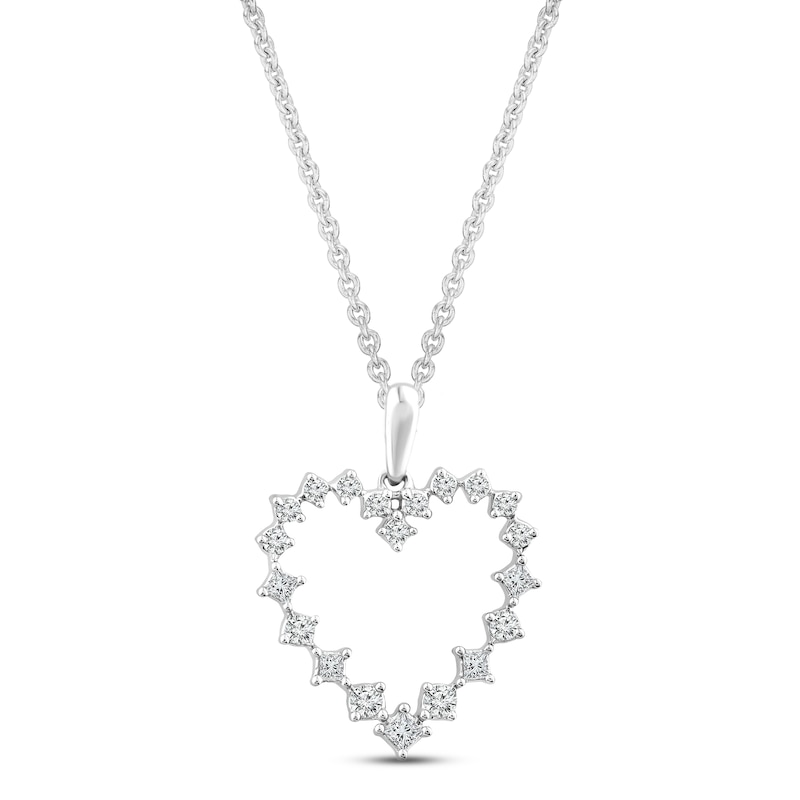Diamond Heart Necklace 1/3 ct tw Princess & Round-cut 10K White Gold 18"