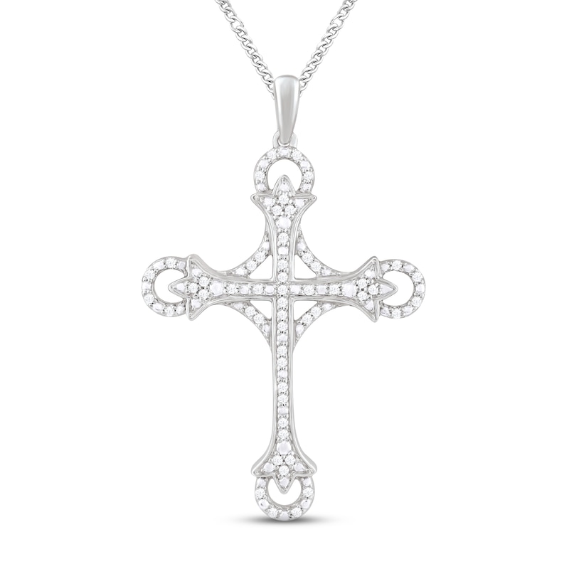 Main Image 1 of Diamond Cross Necklace 1/6 ct tw Round-cut Sterling Silver 19&quot;