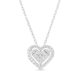 Diamond Heart Necklace 1/3 ct tw Round & Princess-cut 10K White Gold 18"