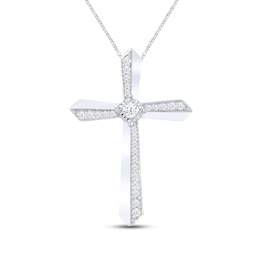 Diamond Cross Necklace 1/6 ct tw Round-cut 10K White Gold 19&quot;