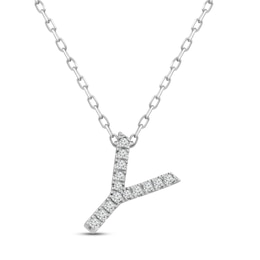 Diamond Letter Y Necklace 1/15 ct tw Round-cut Sterling Silver 18&quot;