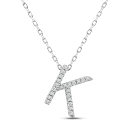 Diamond Letter K Necklace 1/10 ct tw Round-cut Sterling Silver 18&quot;