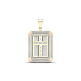 Men's Diamond Cross Dog Tag Pendant 1 ct tw Round & Baguette-cut 10K Yellow Gold