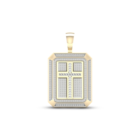 Men's Diamond Dog Tag Pendant 7/8 ct tw Round-cut 10K Yellow Gold