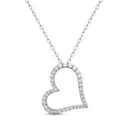 Diamond Heart Necklace 1/3 ct tw Round-cut 10K White Gold 18&quot;