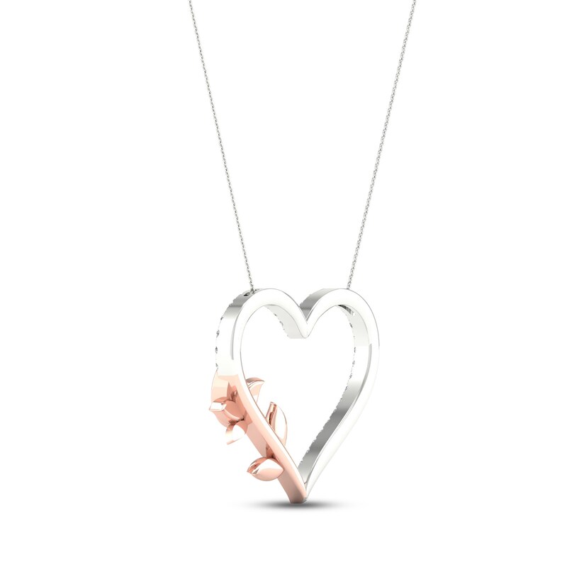 1/4 Ct. Tw. Diamond Heart Pendant Necklace | 10K White & Rose Gold | Size 18 | Helzberg Diamonds