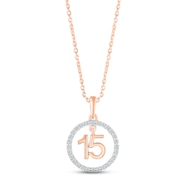 Diamond Quinceañera Circle Necklace 1/6 ct tw Round-cut 10K Rose Gold 18&quot;