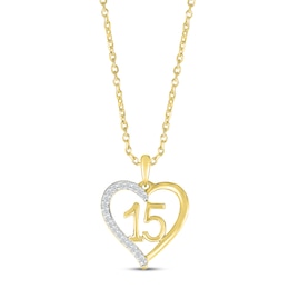 Diamond Quinceañera Heart Necklace 1/10 ct tw Round-cut 10K Yellow Gold 18&quot;