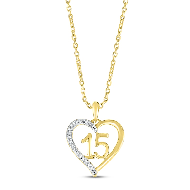 Main Image 1 of Diamond Quinceañera Heart Necklace 1/10 ct tw Round-cut 10K Yellow Gold 18&quot;