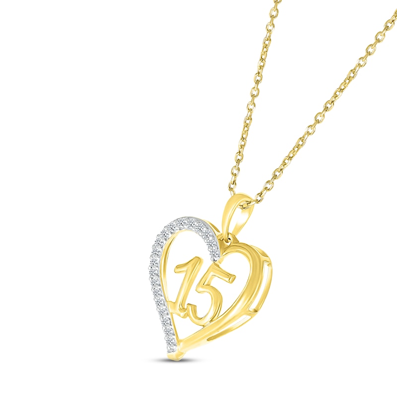 Main Image 2 of Diamond Quinceañera Heart Necklace 1/10 ct tw Round-cut 10K Yellow Gold 18&quot;