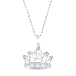 Diamond Quinceañera Crown Necklace 1/10 ct tw Round-cut 10K White Gold 18&quot;