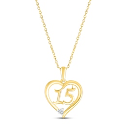 Diamond Quinceañera Heart Necklace 10K Yellow Gold 18&quot;